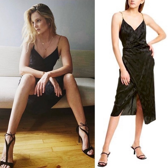 NWT RONNY KOBO Silk Satin Faux Wrap Sleeveless Chain Strap Leg Slit Dress XS - Picture 1 of 9